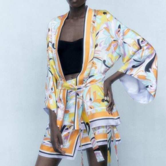 NWT Zara Multicolor Belted Kimono Size S - Picture 3 of 11